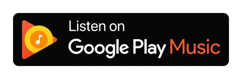 Плашка «Слушайте на» Google Play Music (Google Play Music) — чёрная версия, PNG с прозрачным фоном