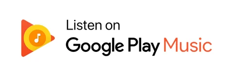 Плашка «Слушайте на» Google Play Music (Google Play Music) — белая версия, PNG с прозрачным фоном