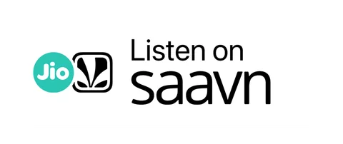 Плашка «Слушайте на» JioSaavn (JioSaavn) — белая версия, PNG с прозрачным фоном