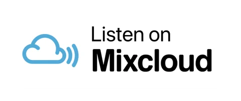 Плашка «Слушайте на» Mixcloud (Mixcloud) — белая версия, PNG с прозрачным фоном