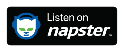 Плашка «Слушайте на» Napster (Napster) — чёрная версия, PNG с прозрачным фоном