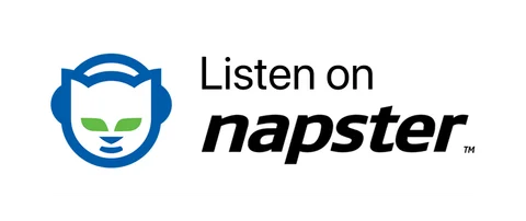 Плашка «Слушайте на» Napster (Napster) — белая версия, PNG с прозрачным фоном