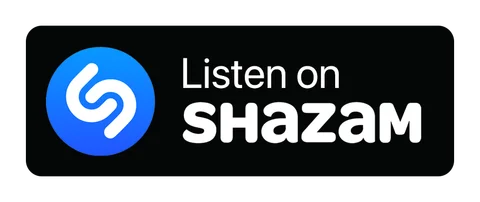 Плашка «Слушайте на» Shazam (Shazam) — чёрная версия, PNG с прозрачным фоном