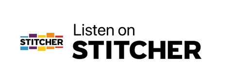 Плашка «Слушайте на» Stitcher (Stitcher) — белая версия, PNG с прозрачным фоном