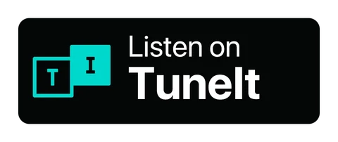 Плашка «Слушайте на» TuneIn (TuneIn) — чёрная версия, PNG с прозрачным фоном