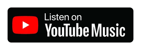 Плашка «Слушайте на» YouTube Music (YouTube Music) — чёрная версия, PNG с прозрачным фоном
