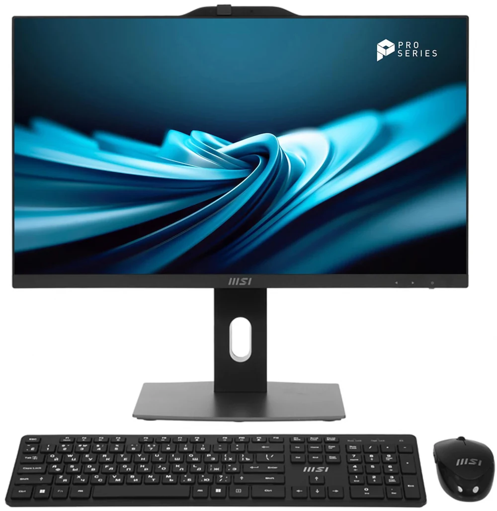 Моноблок/ MSI PRO AP242P 14M-662XRU 23.8"(1920x1083 (матовый) IPS)/Intel Core i3 14100(3.5Ghz)/16384Mb/512PCISSDGb/noDVD/Int:Intel UHD Graphics 730/Cam/BT/WiFi/-/war 1y/4.63kg/Black/noOS + Wireless