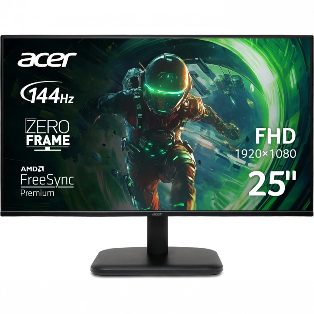 Монитор Acer EK251QP6bi (EK1 Series) 24.5" (62 см) / 1920×1080 Full HD / IPS / ZeroFrame / 144Hz / 4 мс (GTG), 1 мс (VRB) / 250 кд/м² / 1× VGA + 1× HDMI 1.4 / FreeSync / 99% sRGB / Черный корпус / в