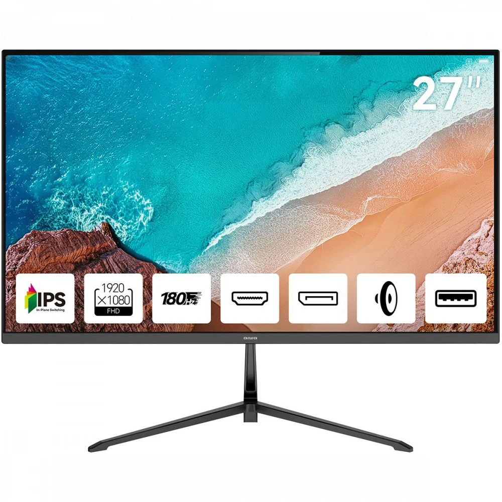 Монитор 27" AIWA MD2712 IPS, 1920x1080, 180Hz, 1ms, 300сd/m, 1000:1, HDR | 2xHDMI(2.0), DP(1.2) | ExPSU, Speakers, Vesa 75, Black