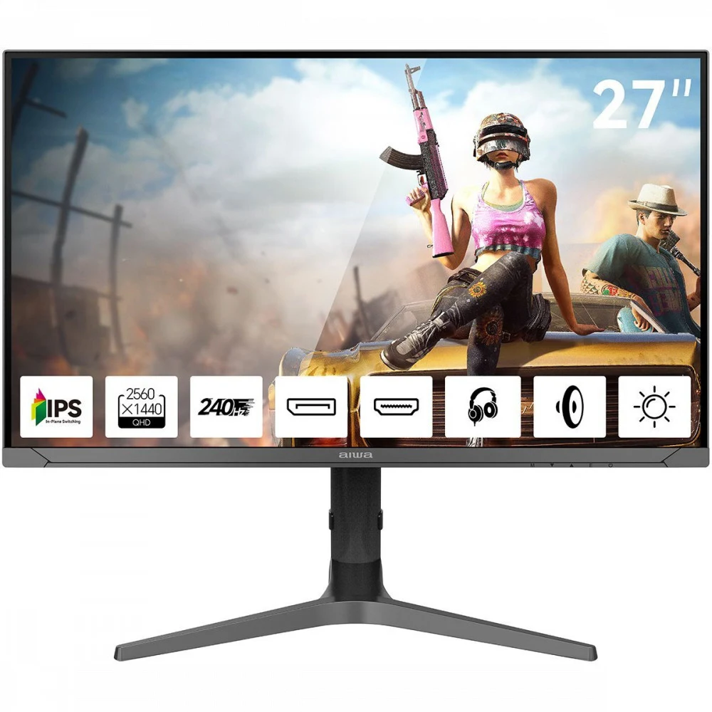 Монитор 27" AIWA MD2715 IPS, 2560x1440, 240Hz, 1ms, 350сd/m, 1000:1, HDR | 2xHDMI(2.0), 2xDP(1.2) | HAS, Pivot, Swivel, ExPSU, Speakers, Vesa 75, Black