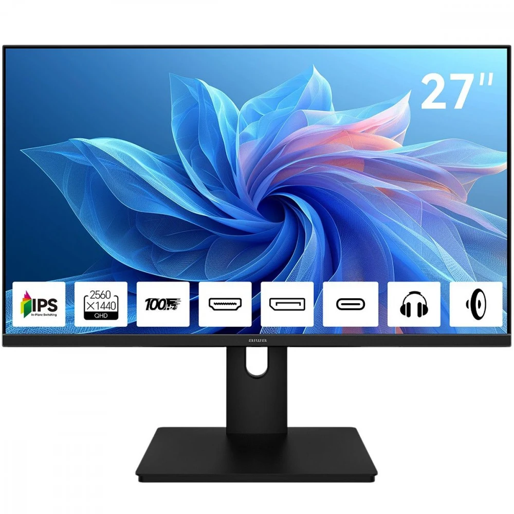 Монитор 27" AIWA MQ272A IPS, 2560x1440, 100Hz, 4ms, 300сd/m, 1500:1, HDR | HDMI(2.0), DP(1.2), Type-C(PD-15W) | ExPSU, Speakers, Vesa 100, Black