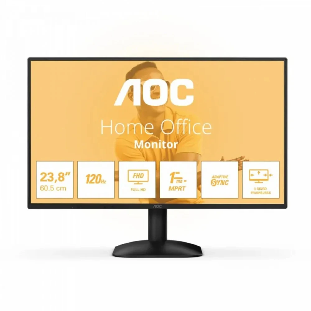Монитор жидкокристаллический AOC 24B31H/01 LCD 23,8'' 16:9 1920х1080(FHD) IPS, 120 Hz, 300 cd/m2, H178°/V178°, 1500:1, 16.7M, 4ms, HDMI, VGA, черный