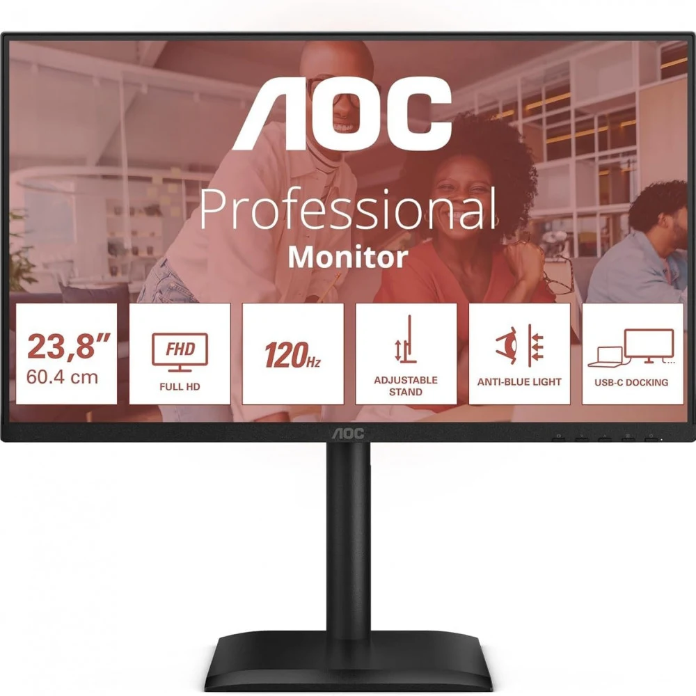 Монитор 23.8" AOC 24E4CV Black (IPS, 1920x1080, 120Hz, 4 ms, 178°/178°, 300 cd/m, 1500:1, +HDMI, +DisplayPort, +4xUSB 3.2, +USB Type-C (90W), +MM, Pivot)
