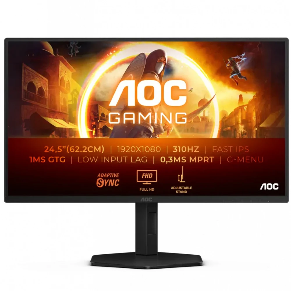 Монитор 24.5" AOC 25G4SXU IPS, 1920x1080, 310Hz, 1ms, 400сd/m, 1000:1, HDR10 | 2xHDMI(2.0), 2xDP(1.4), 4xUSB 3.2 | HAS, Swivel, InPSU, Vesa 100, Black/Grey