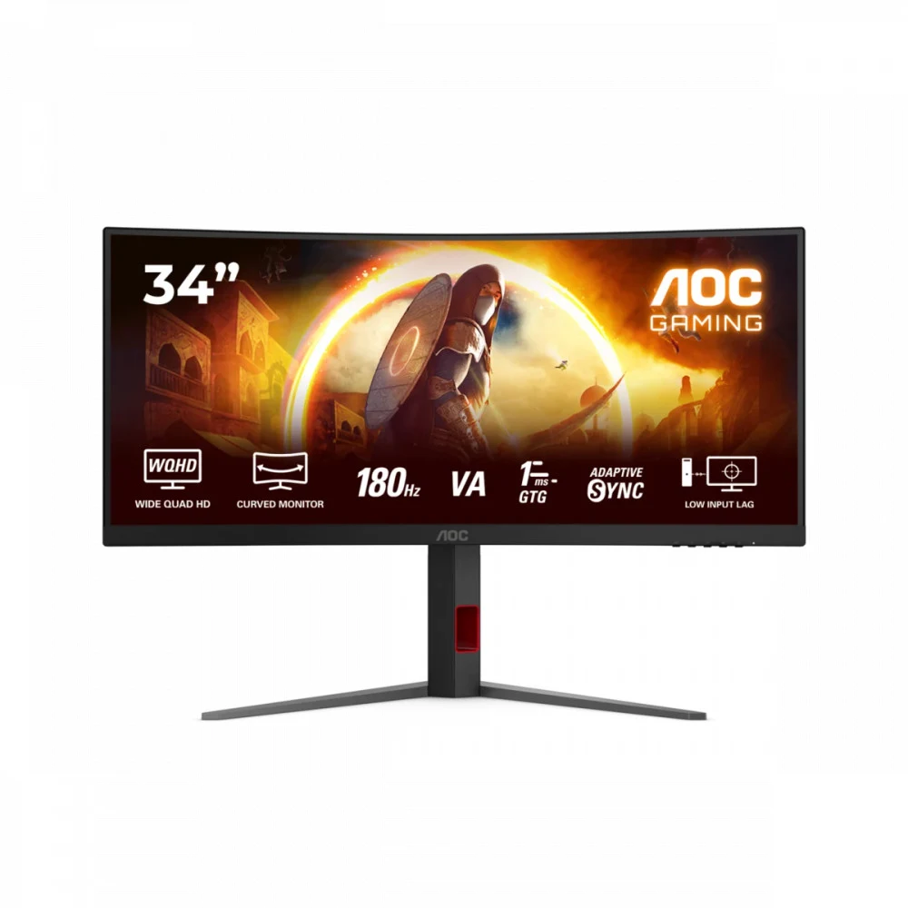 Монитор жидкокристаллический AOC CU34G4/01 LCD 34'' 21:9 3440x1440(UWQHD) VA, Curved, nonGLARE, 180 Hz, 300 cd/m2, H178°/V178°, 2500:1, 16.7M, 0,5-1ms, HDMI 2,02x2, DP1,4x1, HAS 130mm, PiP, BlackRed
