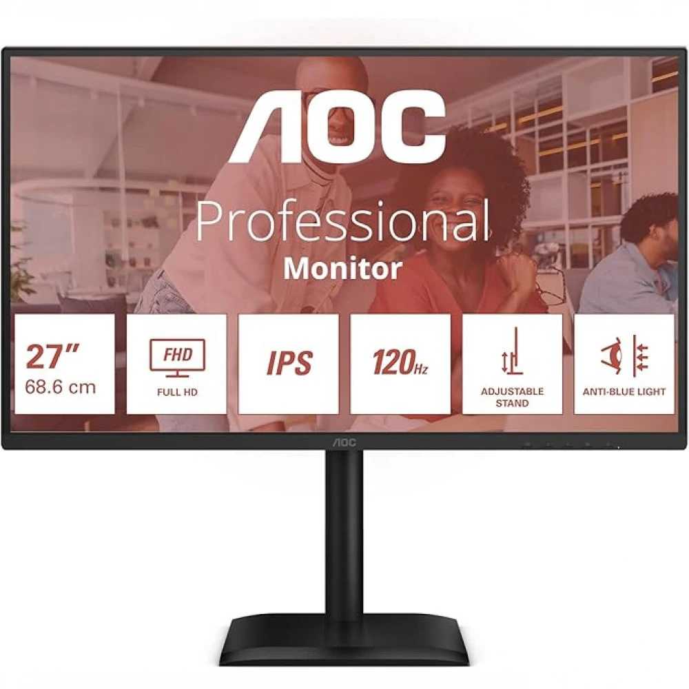Монитор 27" AOC 2560x1440 WLED 16:9 IPS 350 cd, 1500:1, 20M:1, 4ms, 178°/178°, HDMI, DP, USB hub: 4*USB3.2, 120 Hz, Speak, Tilt, Height, Swivel, Pivot, Internal, VESA, Black, 3y