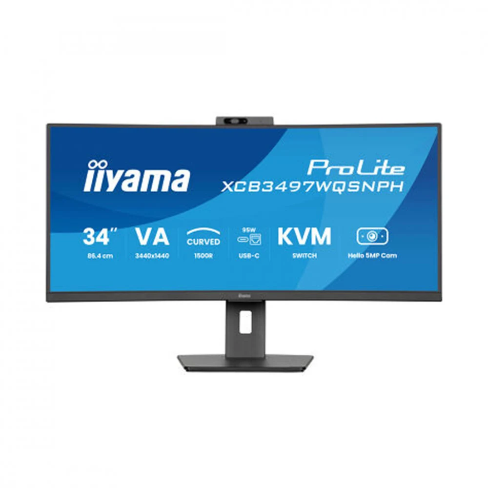 Монитор, iiyama, ProLite PL3497WQP, XCB3497WQSNP-B1, 34", Изогнутый, 3440x1440, VA, 21:9, 120 Гц, 350 кд/м2, 0.4 мс, 16.7М, 3000:1, 178/178, HDMI*2, DP*1, USB*4, USB-C*1, Mini jack, вращение/наклон,