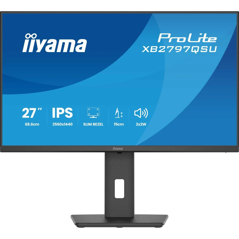 Монитор, iiyama, ProLite XB2797QSU-B1, 27", 2560 x 1440, IPS, 75Гц, 16:9, 350 кд/м, 1000:1, 1 мс, 178/178, HDMI*2, DP*1, USB A*2, USB C*2 , VESA 100*100 мм, Черный