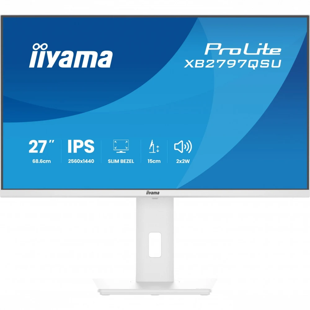 Монитор, iiyama, ProLite XB2797QSU-W1, 27", 2560 x 1440, IPS, 75Гц, 16:9, 350 кд/м, 1000:1, 1 мс, 178/178, HDMI*2, DP*1, USB A*2, USB C*2 , VESA 100*100 мм, Черный