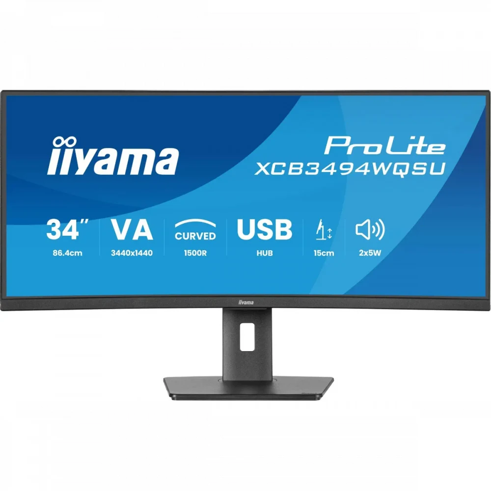 Монитор, iiyama, ProLite PL3497WQP, XCB3497WQSNPH-B1, 34", 3440x1440, VA, 21:9, 120 Гц, 350 кд/м, 0.4 мс, 16.7М, 3000:1, 178/178, HDMI*2, DP*1, USB*4, USB-C*1, Mini jack, Регулировка наклона/высоты,