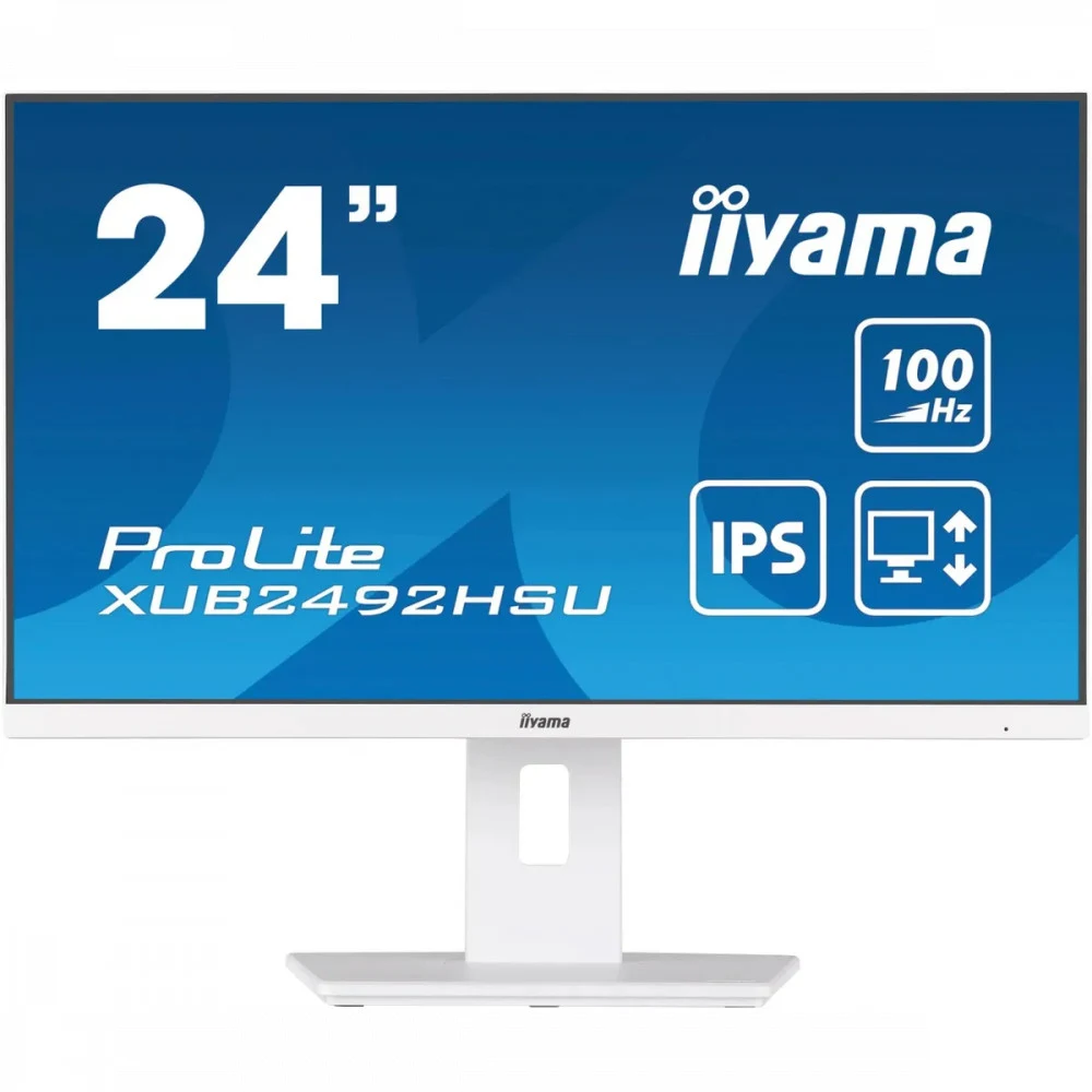 Монитор, iiyama, ProLite XUB2492HSU-W6, XUB2492HSU-W6, 24", 1920 x 1080, IPS, 100ГЦ, HDMI, DP, USB (v3.2 x4), 250 кд/м2, 1300:1, 0,4мс, Регулировка наклона/поворота/вращения/высоты, 100х100,178/178,