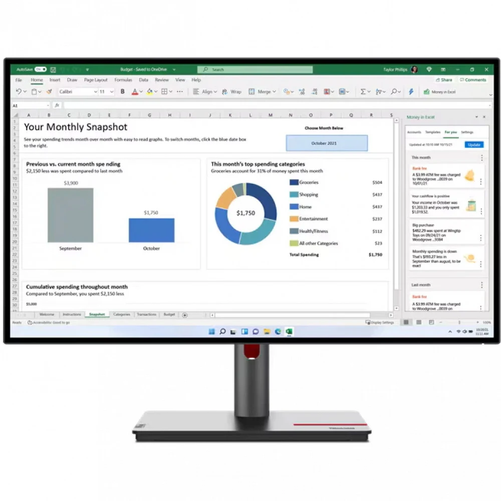 Монитор Lenovo 27" P27h-30, 16:9, IPS, QHD, 4ms, 350cd, 60Hz, HDMI, DP, DP OUT, USB-C, USB, LAN, HAS