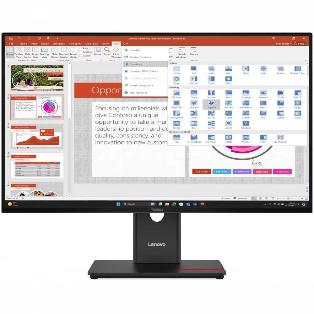 Монитор Lenovo ThinkVision T27-40 27" 16:9 FHD (1920x1080) IPS, 120Hz, 300N, 1xHDMI 1.4, 1xDP 1.2, 1xVGA, 3xUSB-A (USB 5Gbps), 1xUSB-C (USB 5Gbps, PD 15W), 1xUSB-B (USB 5Gbps), LTPS, 1Y