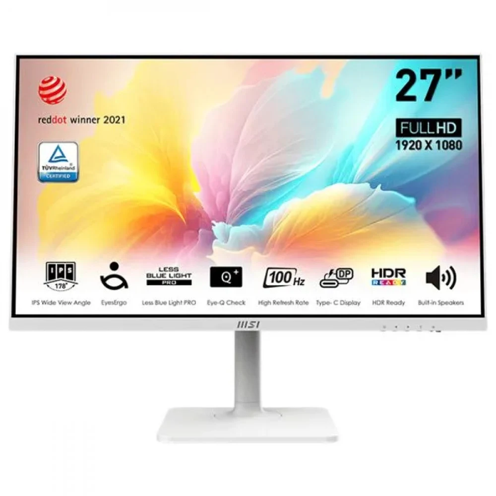 Монитор MSI Modern MD2712PW 27" 16:9 FHD(1920x1080) IPS Flat,1ms(MPRT),1000:1,100M:1,300nit,178/178,HDMI 1.4,USB-C,Speaker,Tilt,Swivel,Height,Pivot,VESA,100Hz,White(white cable),1y war-ty