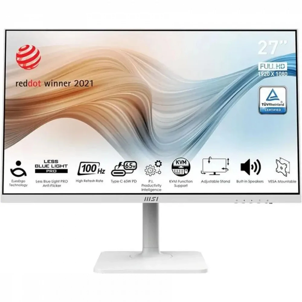 Монитор MSI Modern MD272XPW 27" 16:9 FHD(1920x1080) IPS Flat, 1ms(MPRT),1000:1,100M:1,300nit,178/178,HDMI 1.4b,DP 1.2a,USB-C,2xUSB-A,USB-B,Speaker,Tilt,Swivel,Height,Pivot,100HZ,White(white cable),1