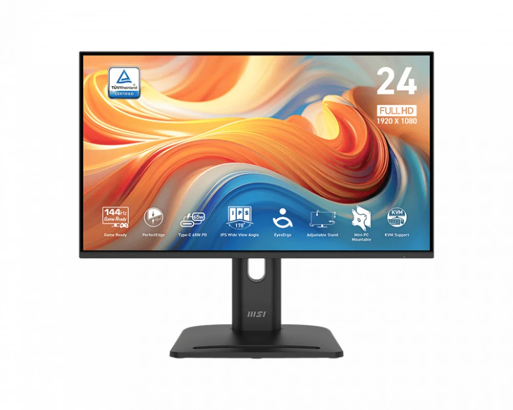 Монитор MSI PRO MP245PHG E14 23.8" 16:9 FHD(1920x1080) IPS Flat,1ms(MPRT),1500:1,100M:1,300nits,HDMI 2.0,DP 1.2,USB-C,USB-Ax2,USB-B,Speaker,Tilt,Swivel,Height,Pivot,VESA,144Hz,Black,1y w-ty