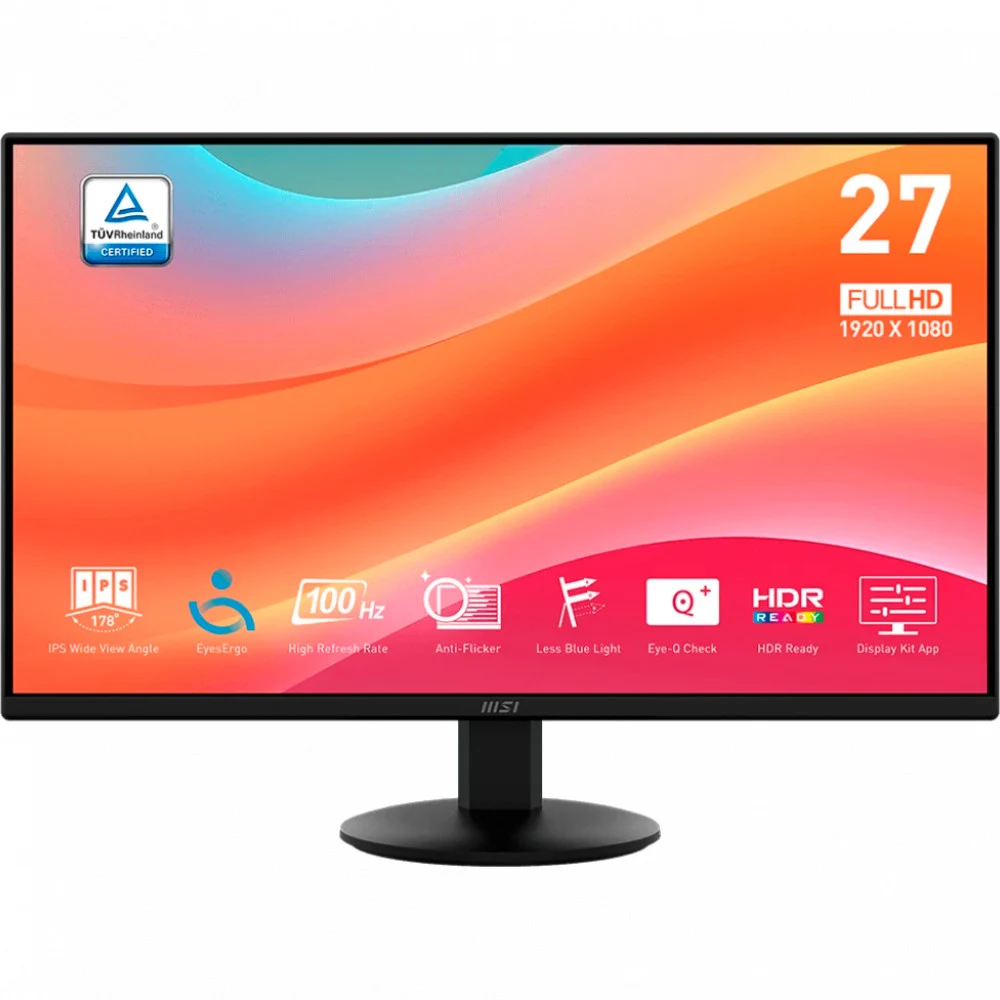 Монитор MSI PRO MP272L 27" 16:9 FHD(1920x1080), IPS Flat, 1ms(MPRT), 1300:1, 100M:1, 250nits, 178/178, HDMI 1.4b, DP 1.2a, Tilt, 100HZ, Black, 1y war-ty