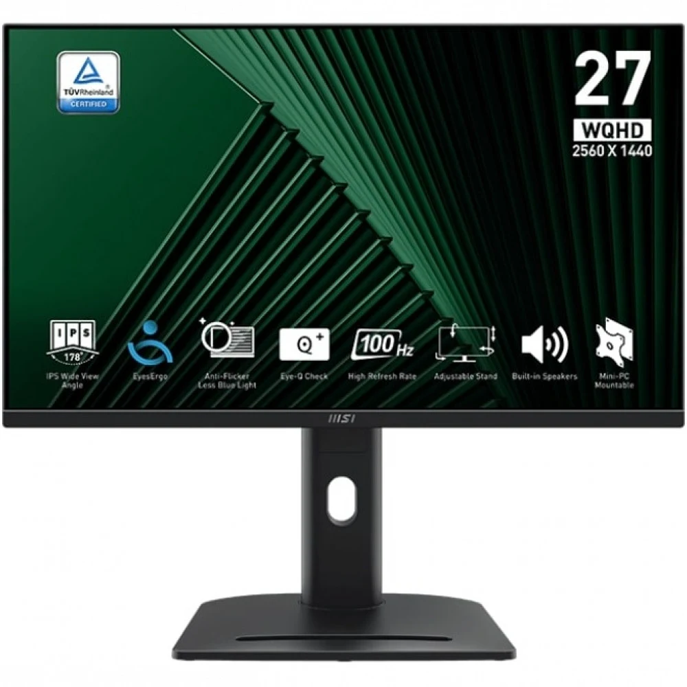 Монитор MSI PRO MP275QPG 27" 16:9 WQHD(2560x1440) IPS Flat,1ms(MPRT),1300:1,100M:1,300nit,178/178,2xHDMI 2.0,DP 1.2,Speaker,Tilt,Swivel,Height,Pivot,VESA,100Hz,Black,1y war-ty