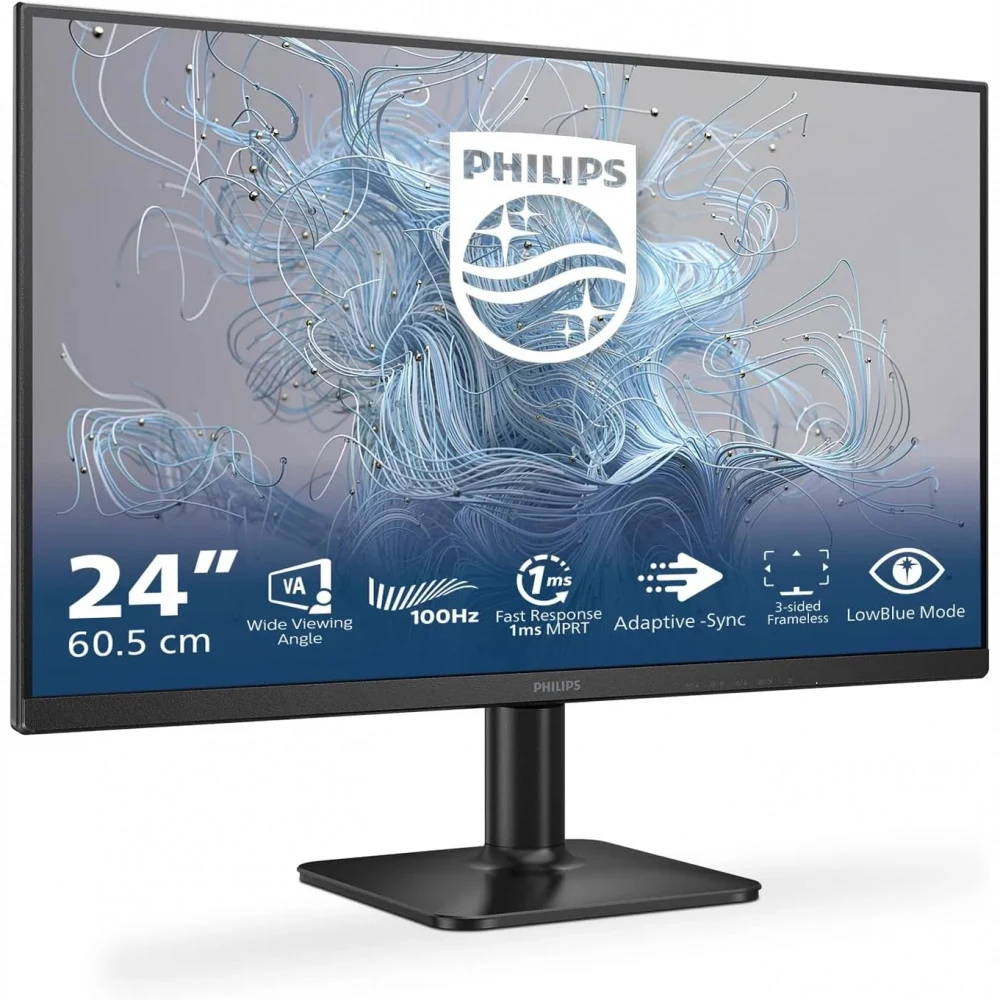 Монитор жидкокристаллический PHILIPS 24E2N1100LB01 Монитор LCD 23.8'' 16:9 1920х1080(FHD) VA, nonGLARE, 100 Hz, 250 cd/m2, H178°/V178°, 1300:1, 16.7M, 4ms, VGA, HDMI, Tilt, 3Y, Black