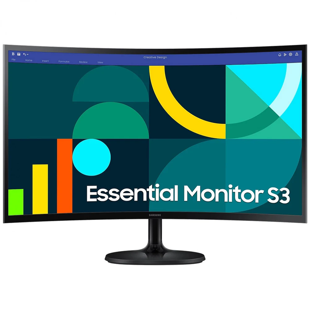 Монитор, Samsung, LS27D364GAIXCI, Essential S3 FHD, 27", Изогнутый, 1920x1080, VA, 100 Гц, 16:9, 250 кд/м2, 3000:1, 4 мс, 178/178, 16.7 млн., VGA*1, HDMI*1, Аудиопорт*1, VESA 75*75 мм, кабель HDMI в