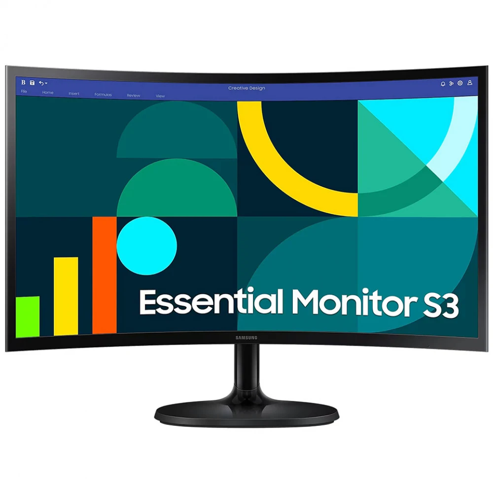 Монитор, Samsung, LS24D364GAIXCI, Essential S3 FHD, 24", Изогнутый, 1920x1080, VA, 100 Гц, 16:9, 250 кд/м2, 3000:1, 4 мс, 178/178, 16.7 млн., VGA*1, HDMI*1, Аудиопорт*1, VESA 75*75 мм, Регулировка н