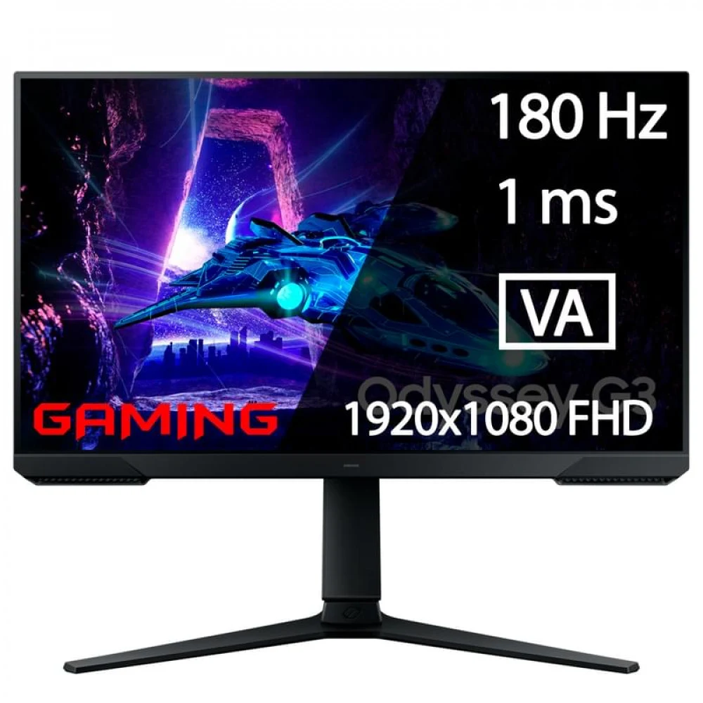 Монитор, Samsung, LS24DG300EIXCI, Odyssey G3 FHD, 24, 1920x1080, VA, 180 Гц, 16:9, 250 кд/м2, 3000:1, 1 мс, 178/178, 16.7 млн., DP*1, HDMI*1, Аудиопорт*1, VESA 100*100 мм, Регулировка высоты/наклона