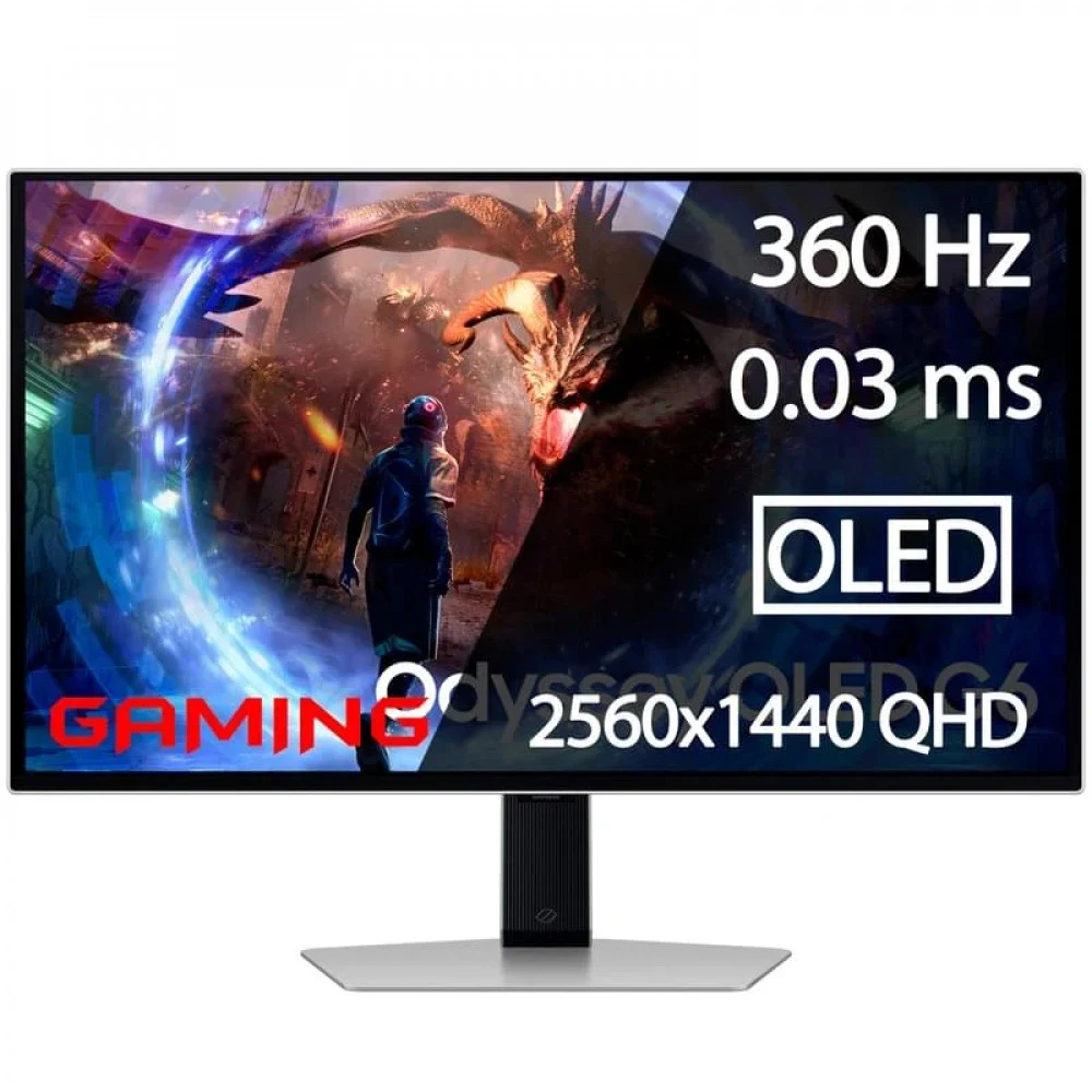 Монитор, Samsung, LS27DG600SIXCI, Odyssey OLED G6, 27", 2560*1440, OLED, 360 Гц, 16:9, 250 кд/м2, 1000000:1, 0.03 мс, 178/178, 1.07 млрд., DP*1, HDMI*2, USB*2, Аудиопорт, VESA 100*100 мм, Регулировк