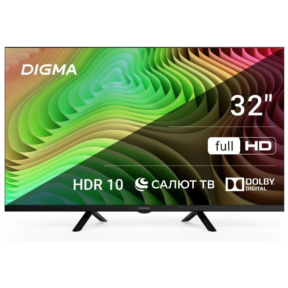 Телевизор LED/ Телевизор LED Digma 32" DM-LED32SBB36 Салют ТВ Frameless Metal черный FULL HD 60Hz DVB-T DVB-T2 DVB-C DVB-S DVB-S2 USB WiFi Smart TV