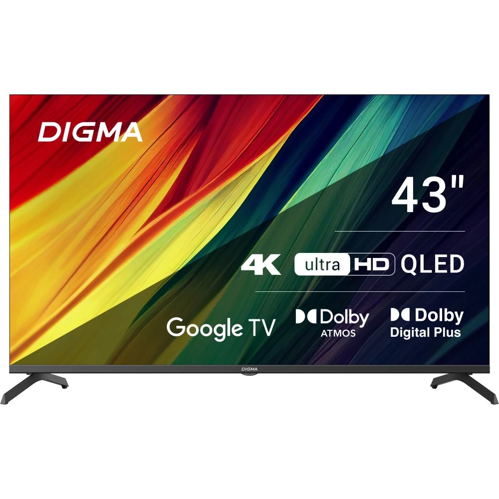 Телевизор QLED/ Телевизор QLED Digma 43" DM-LED43UQB31 Google TV Frameless Metal черный/черный 4K Ultra HD 60Hz MEMC DVB-T DVB-T2 DVB-C DVB-S DVB-S2 USB WiFi Smart TV
