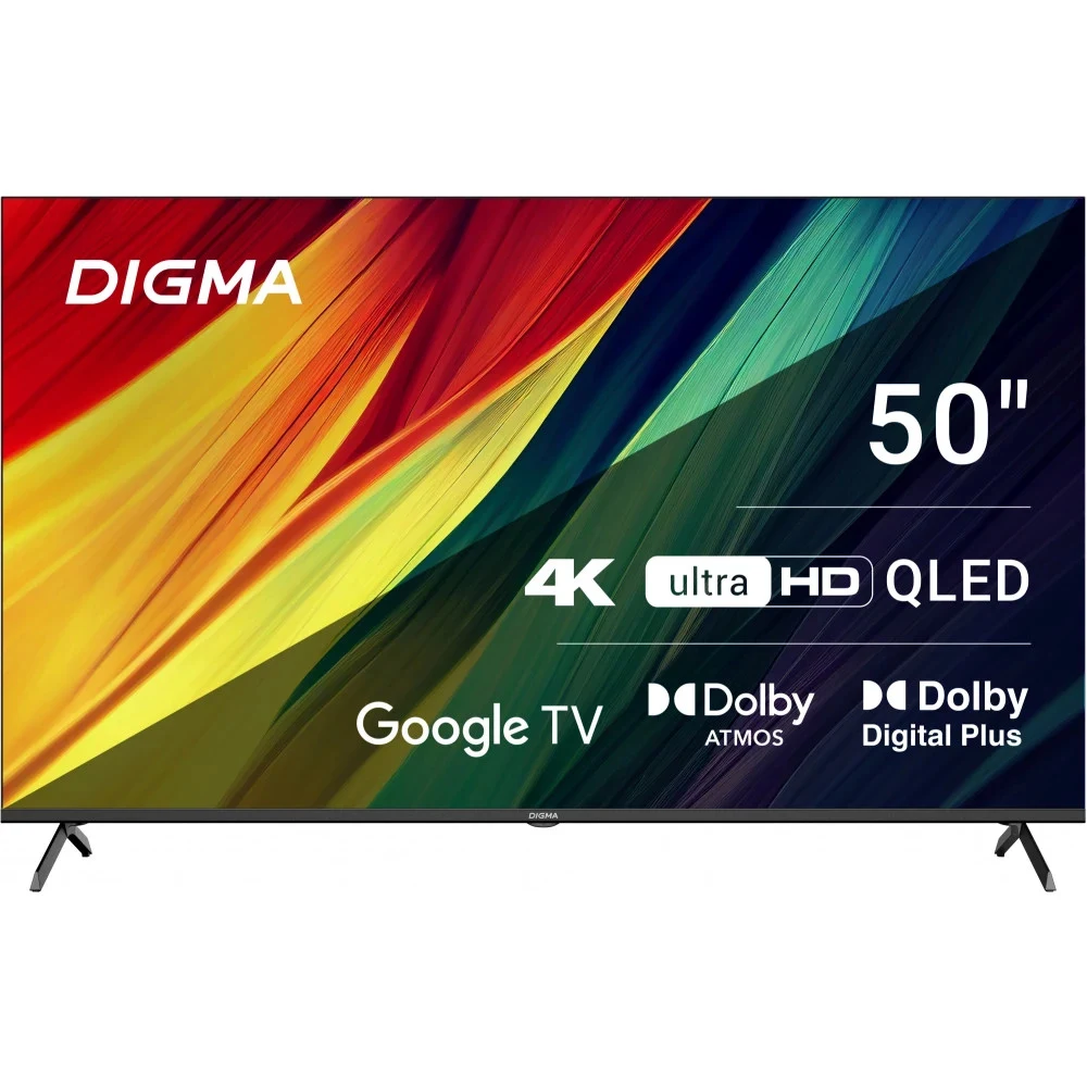Телевизор QLED/ Телевизор QLED Digma 50" DM-LED50UQB31 Google TV Frameless Metal черный/черный 4K Ultra HD 60Hz MEMC DVB-T DVB-T2 DVB-C DVB-S DVB-S2 USB WiFi Smart TV