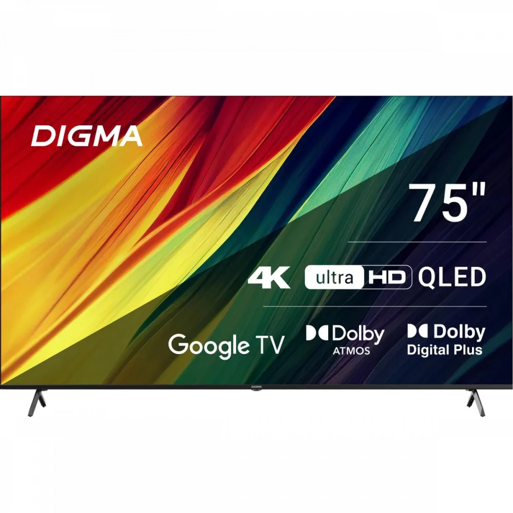 Телевизор QLED/ Телевизор QLED Digma 75" DM-LED75UQB31 Google TV Frameless Metal черный/черный 4K Ultra HD 60Hz MEMC DVB-T DVB-T2 DVB-C DVB-S DVB-S2 USB WiFi Smart TV
