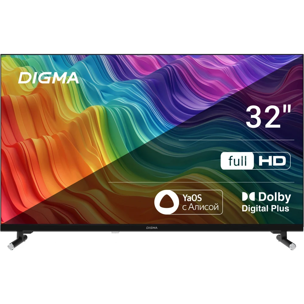 Телевизор LED/ Телевизор LED Digma 32" DM-LED32SBB33 Яндекс.ТВ Frameless Metal черный FULL HD 60Hz DVB-T DVB-T2 DVB-C DVB-S DVB-S2 USB WiFi Smart TV (RUS)