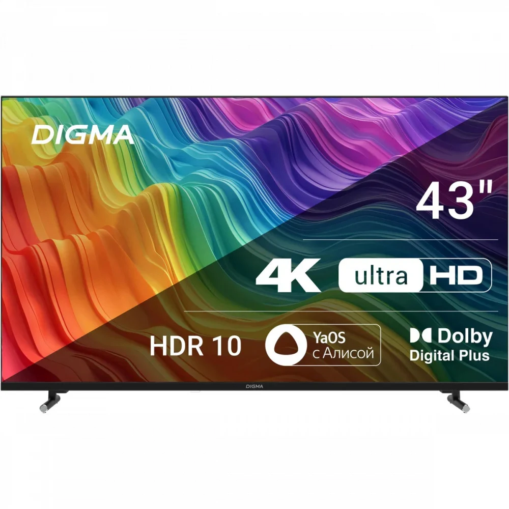 Телевизор LED/ Телевизор LED Digma 43" DM-LED43UBB33 Яндекс.ТВ Frameless Metal черный/черный 4K Ultra HD 60Hz DVB-T DVB-T2 DVB-C DVB-S DVB-S2 USB WiFi Smart TV