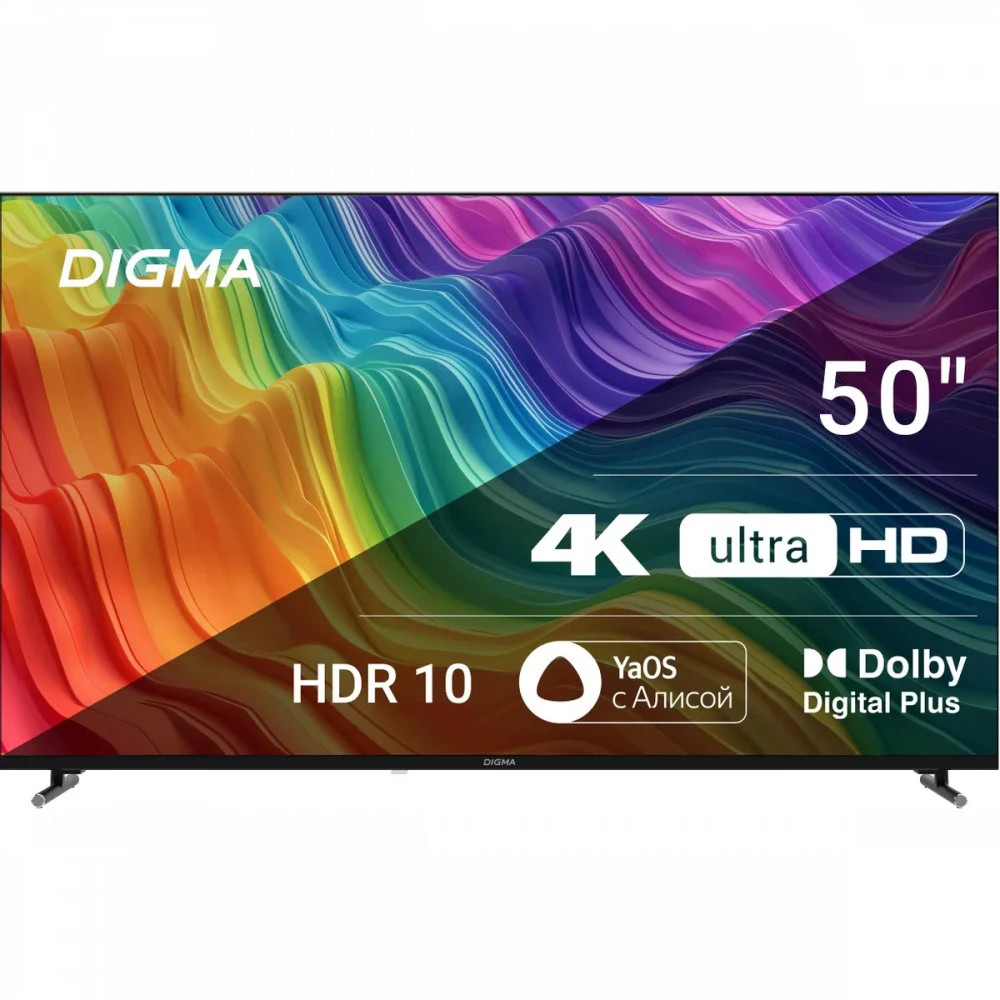 Телевизор LED/ Телевизор LED Digma 50" DM-LED50UBB33 Яндекс.ТВ Frameless Metal черный 4K Ultra HD 60Hz DVB-T DVB-T2 DVB-C DVB-S DVB-S2 USB WiFi Smart TV