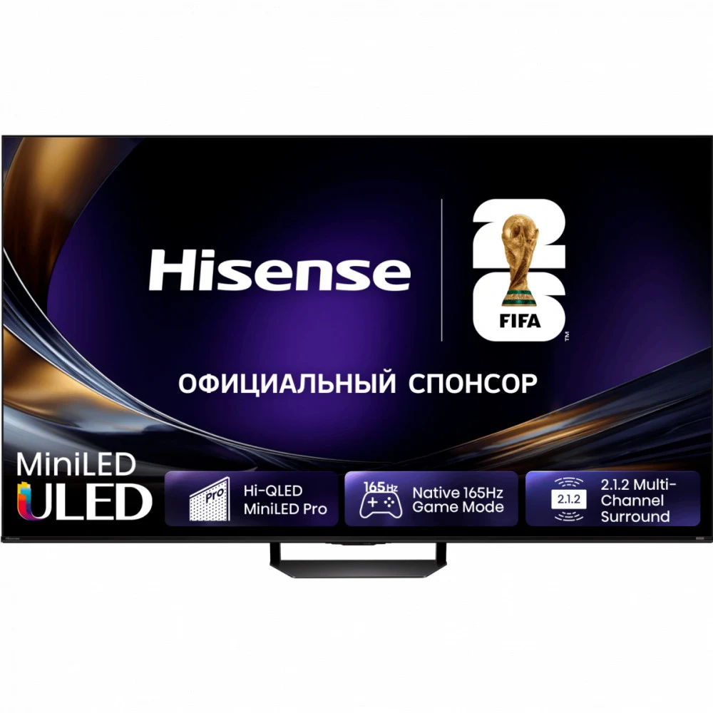 Телевизор ЖК 55'' Hisense/ 55", Ultra HD, Mini LED, ADS, Local Dimming Zones 512, 4K 48-165Hz, 2K 48-330Hz, Smart TV (HomeOS U9.5), Wi-Fi, DVB-T2/T/C/S2/S, HDR 10+, Dolby Vision, Dolby Atmos, Blueto