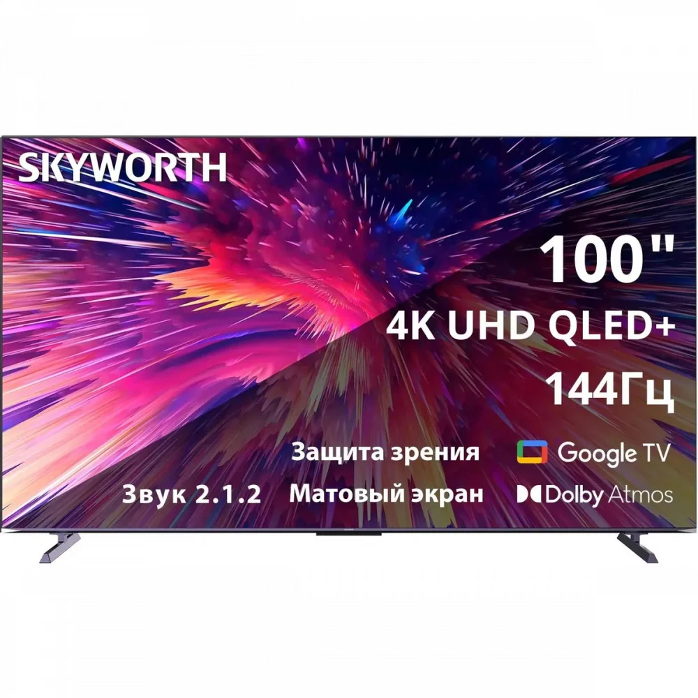 100", Ultra HD, QLED, 400Nit, Local Dimming Zone 112, Google TV,DVB-T2/C/S2, 2.1.2ch Sound (15W*2 + 5W*2 + 20W SUB) Dolby Atmos, 144Hz, 3 HDMI, 2 USB, Digital Audio Output, LAN, Composite output, CI