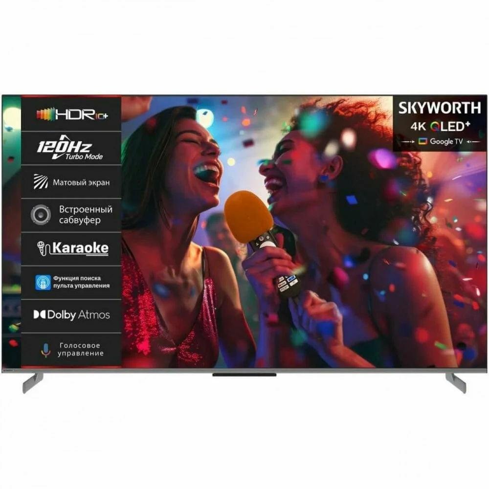 65", Ultra HD, QLED, Matte Screen, 330Nit, Google TV, DVB-T2/C/S2, 2.1.2ch Sound (30W + 20W SUB) Dolby Atmos, Karaoke Mode, 120Hz, 3 HDMI, 2 USB, Digital Audio Output, LAN, Composite output, Выход д