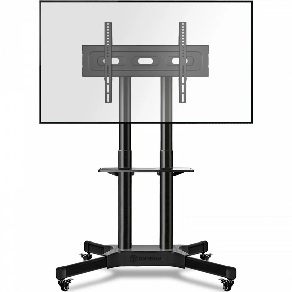 ONKRON Стойка TS1351 ЧЕРНЫЙ Мобильная стойка для диагоналей 40"-65". Максимальная нагрузка: 45,5 кг, VESA: 100х100 ~ 600х400 мм, Регулировка высоты: 1200~1500 мм. Кабель-канал внутри столбов, Регули
