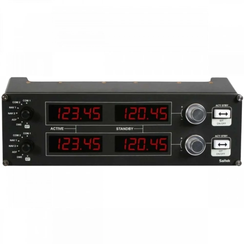 Игровой контроллер Logitech G Saitek Pro Flight Radio Panel панель радиоприборов для полетных симуляторов, черная, 4 дисплея, 2 клавиши, 2 тумблера, 2 регулятора настройки, USB 2.0 кабель 1,8м