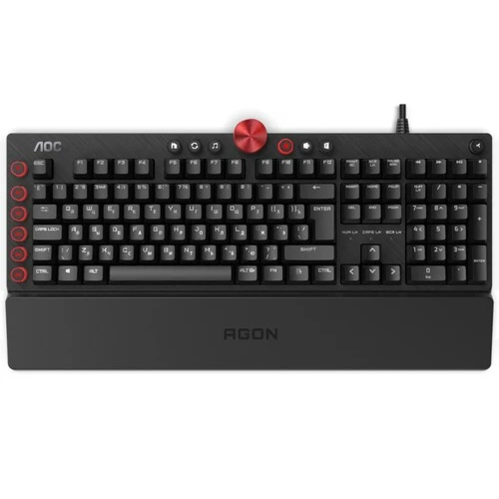 AOC Gaming AGK700DR2R клавиатура игровая механическая 109 клав,русская заводская раскладка,USB2.0/1000Гц, PVC кабель, 1,8м,12 уникальных эффектов,16.8 млн.цвет,Cherry MX Red переключатели,чёрный